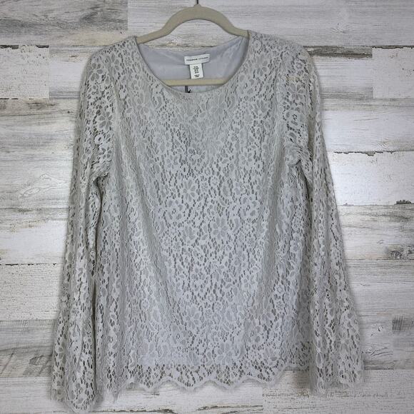 Adrienne Vitaddini womens medium light gray lace boho blouse new lined fringe - Picture 1 of 5